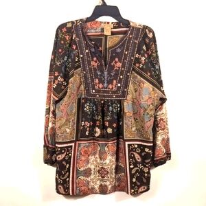 Hand And Soul L Bohemian Floral Patchwork Tunic Blouse